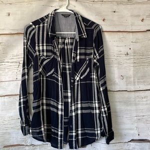 Lucky Brand Lightweight Plaid Button Down Shirt Navy Blue Size Medium
